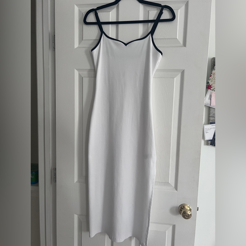 White Slip Dress with Black Trim